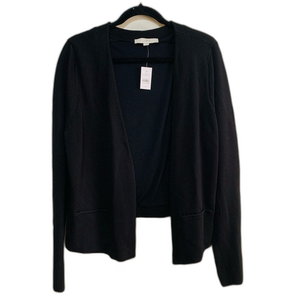 Loft Black Knit Open Front Cardigan Sweater size xl nwt